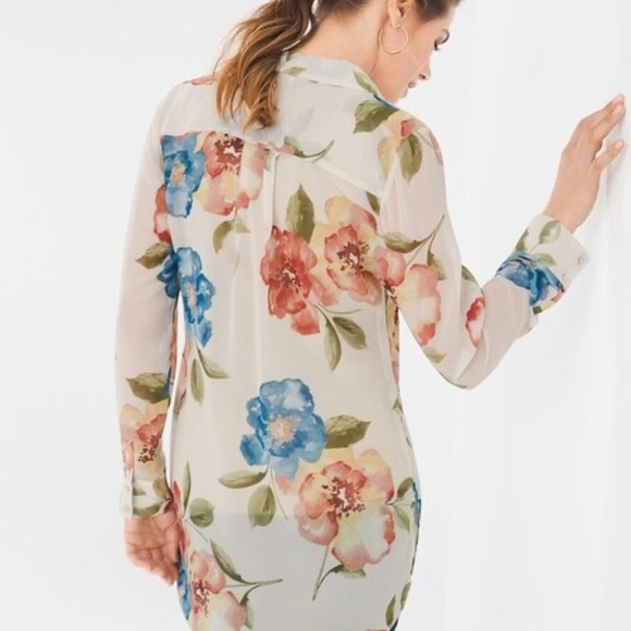 Chicos Black Label Floral sheer long tunic w/long sleeves. Size 3 - Picture 2 of 7